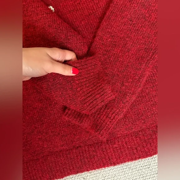Simons Jewel Button Fuzzy Knit Sweater Red Size XS Statement Button Cardigan - Picture 6 of 13